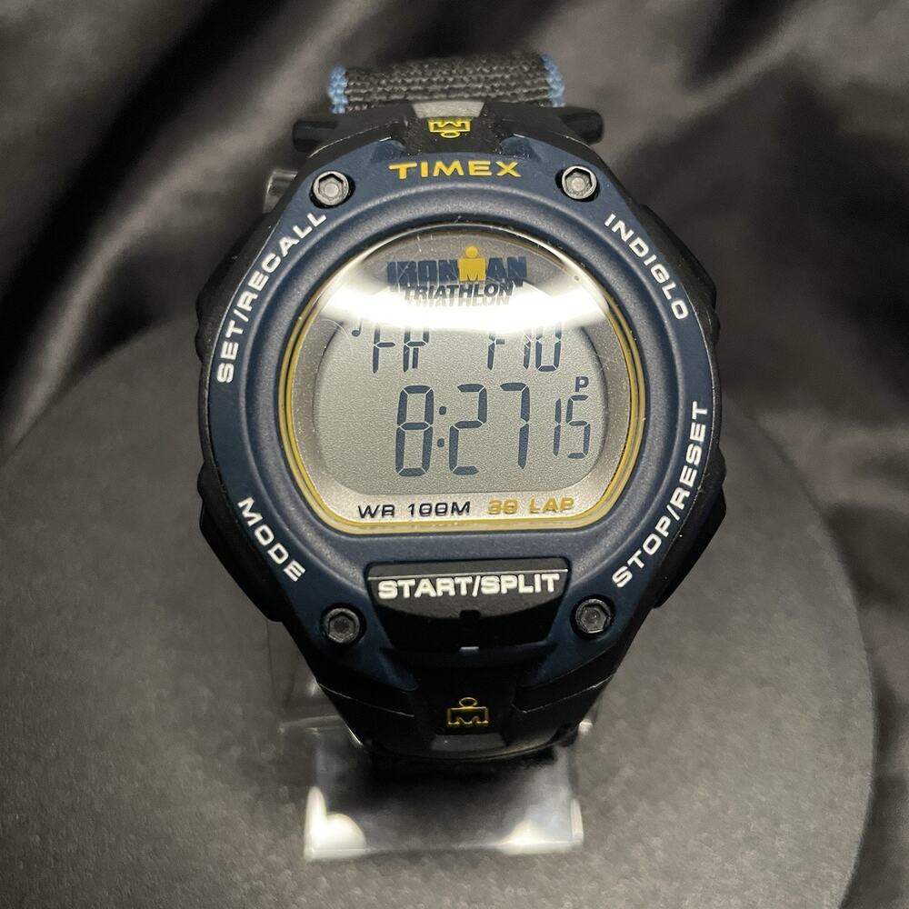 Timex Ironman Triathlon Digital Quartz Watch Indiglo T5K413 Black Blue case 44mm